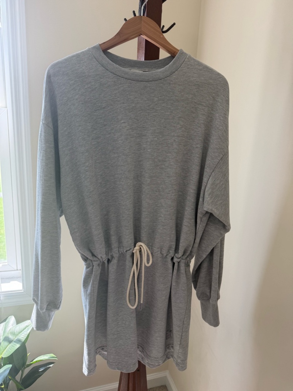 ELSA Grey Long Sleeve Drawstring Waist Dress